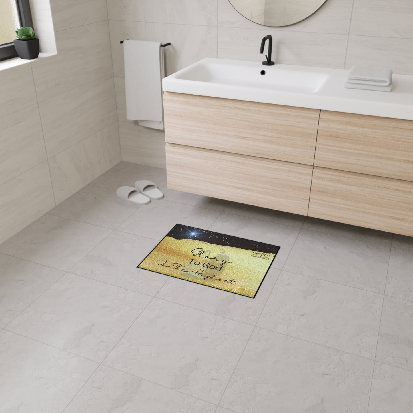 Holiday Nativity Scene Inspirational Black/Gold Heavy Duty Floor Mat