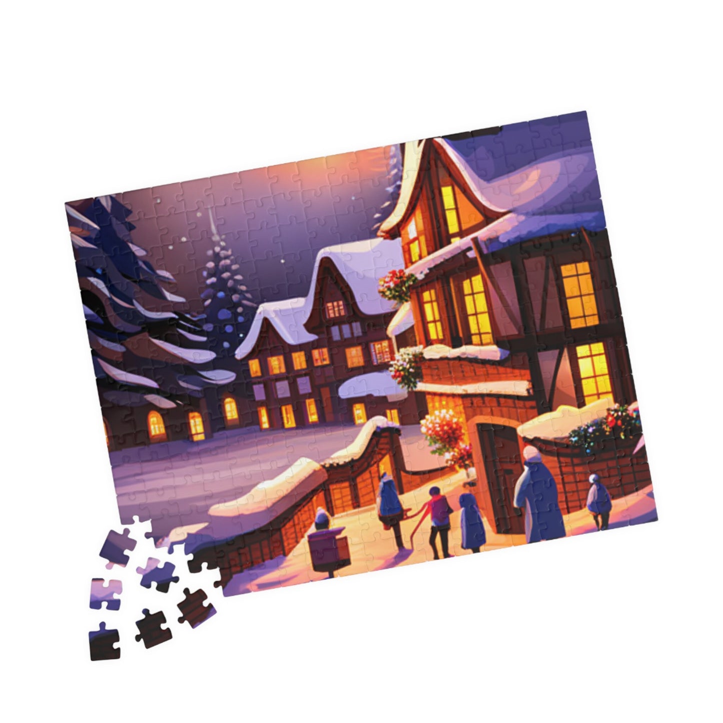 Holiday Scene, Mystical, Mythical Christmas, Snow, Cabins, Dreams, Dreamlike, Fun, Adults, Kids, Puzzle (110, 252, 520, 1014-piece)