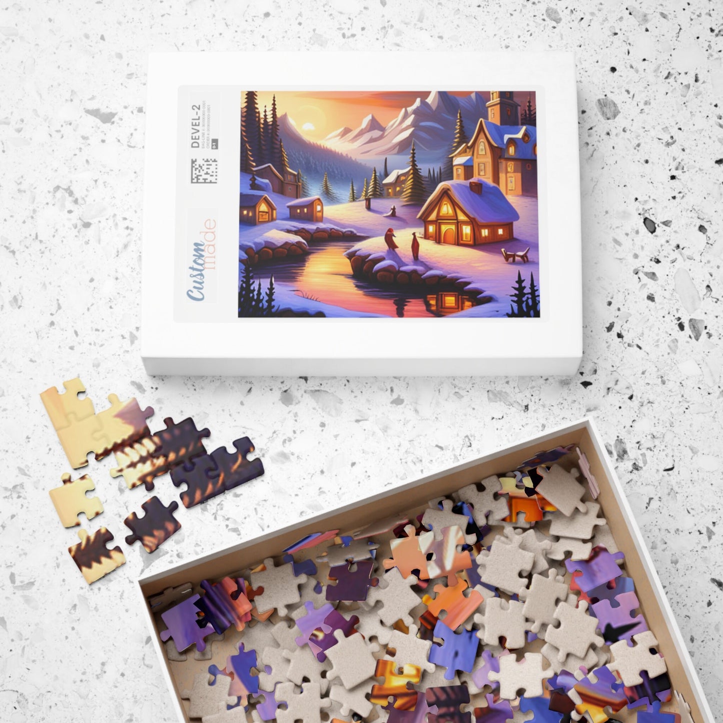Holiday Scene, Mystical, Mythical Christmas, Snow, Cabins, Dreams, Dreamlike, Fun, Adults, Kids, Puzzle (110 or 252 piece)