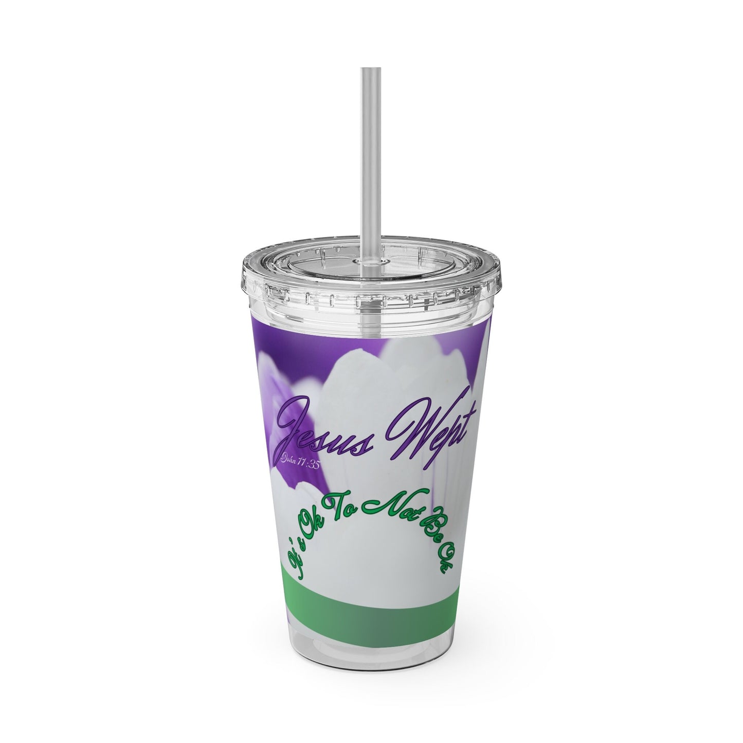 Inspirational, Christian, Religious, Jesus Wept, Green/Purple, Cup, Sunsplash Tumbler with Straw, 16oz