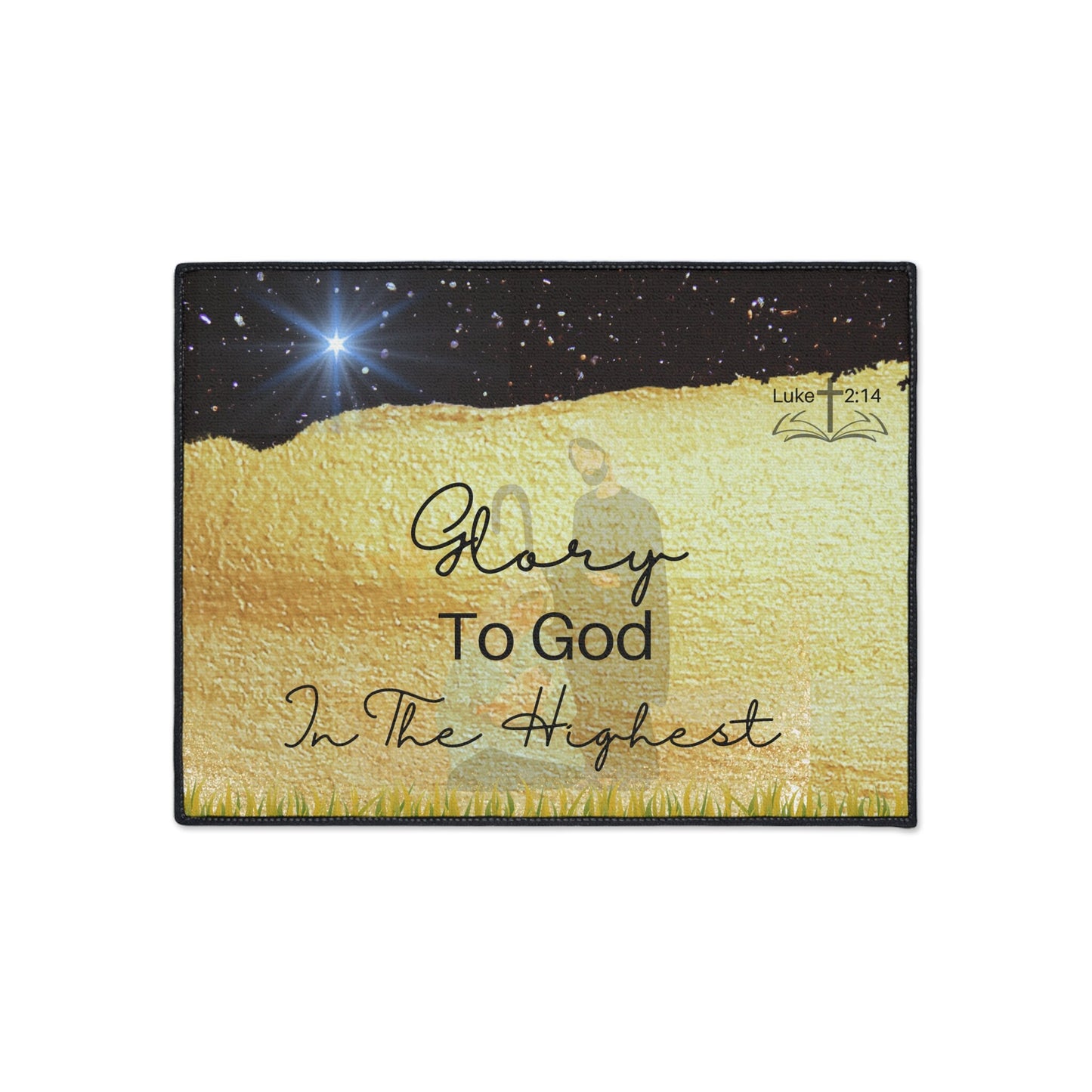 Holiday Nativity Scene Inspirational Black/Gold Heavy Duty Floor Mat