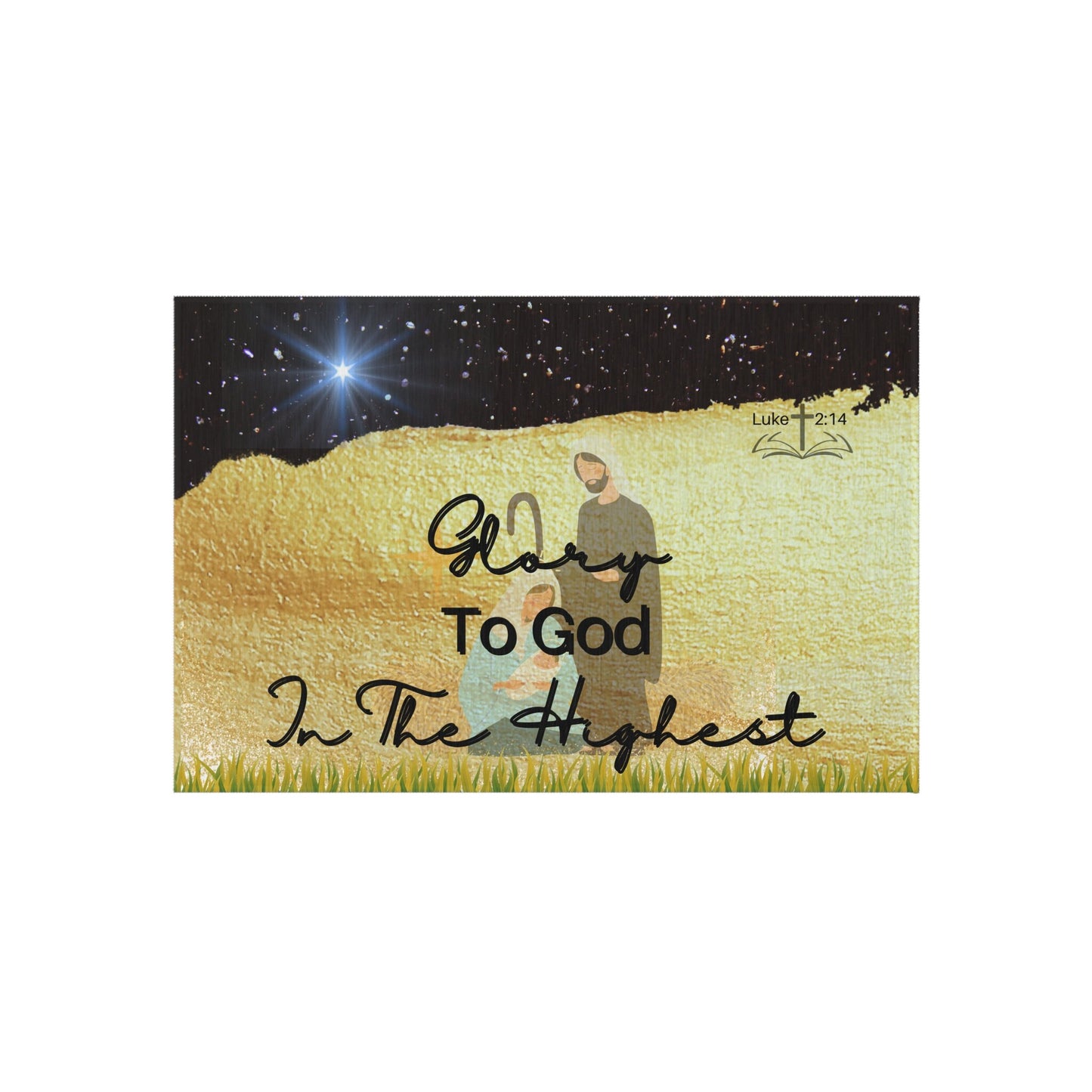 Holiday, Nativity, Christian, Religious Black Gold, Mat, Outdoor Rug