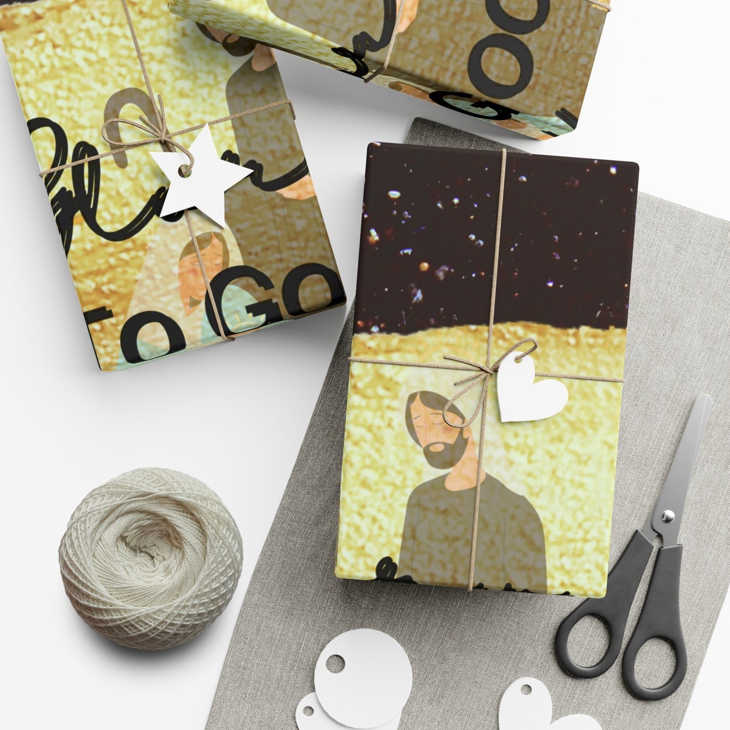 Holiday, Christian, Religious, Nativity Scene, Black Gold, Gift Wrap Papers