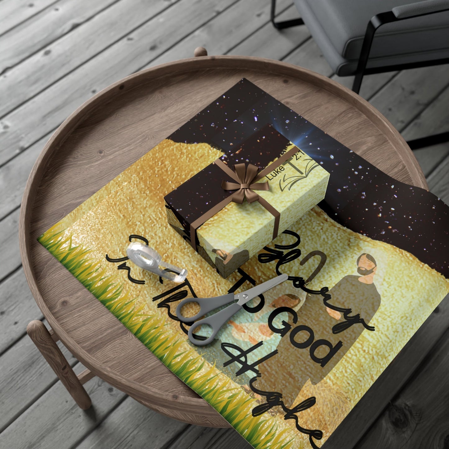 Holiday, Christian, Religious, Nativity Scene, Black Gold, Gift Wrap Papers