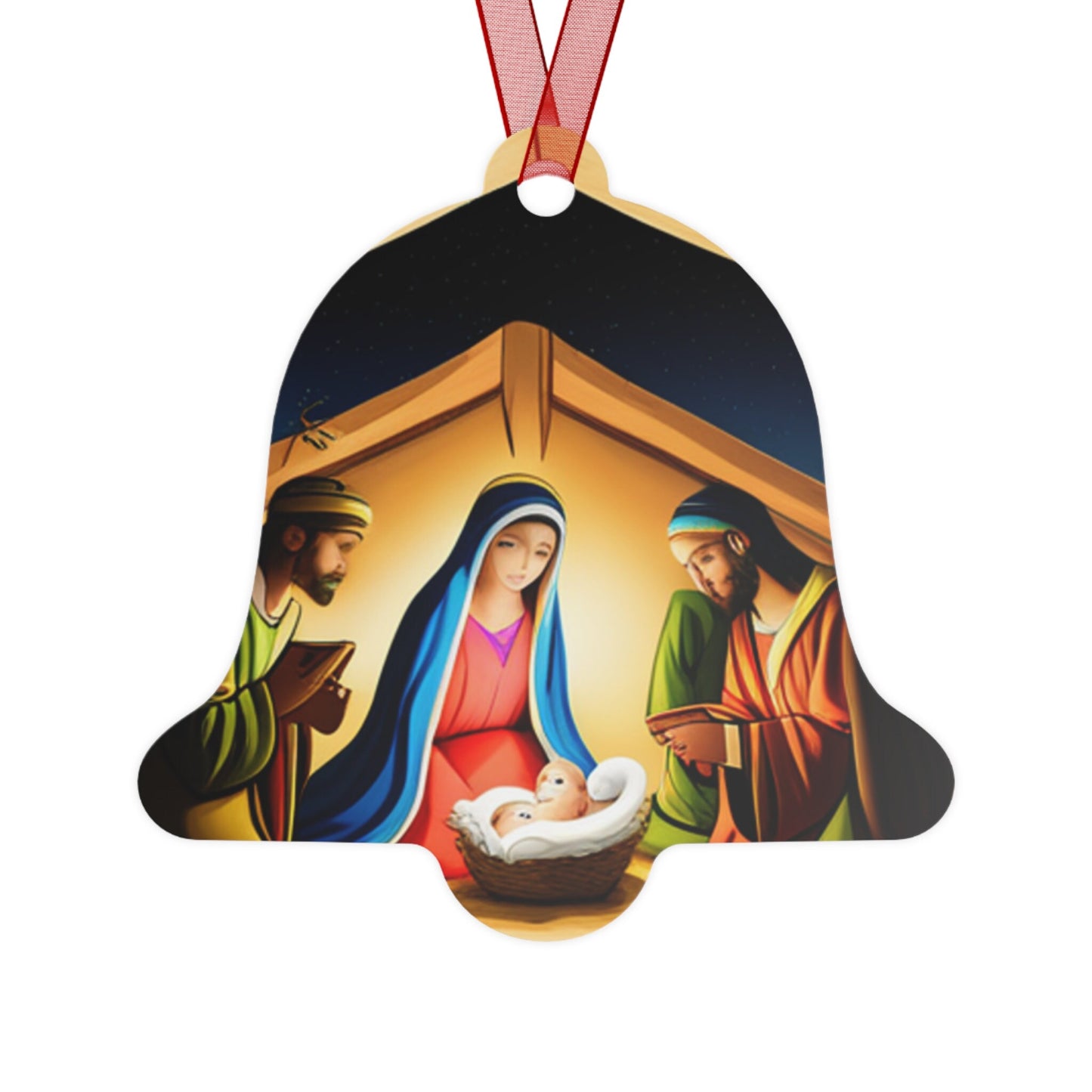 Holiday, Christian, Religious, Nativity Scene, Christmas Tree, Keepsakes, Metal Ornaments