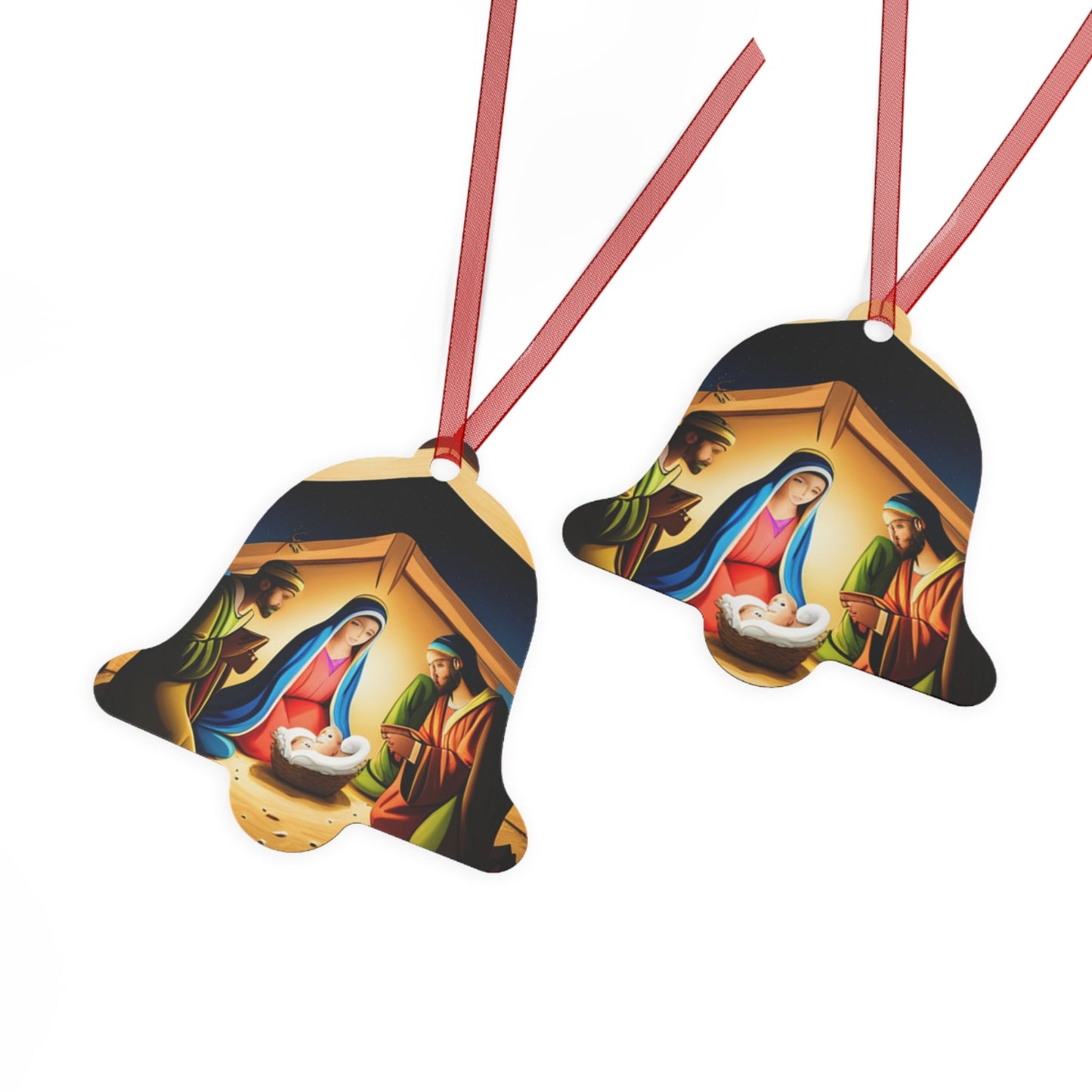 Holiday, Christian, Religious, Nativity Scene, Christmas Tree, Keepsakes, Metal Ornaments