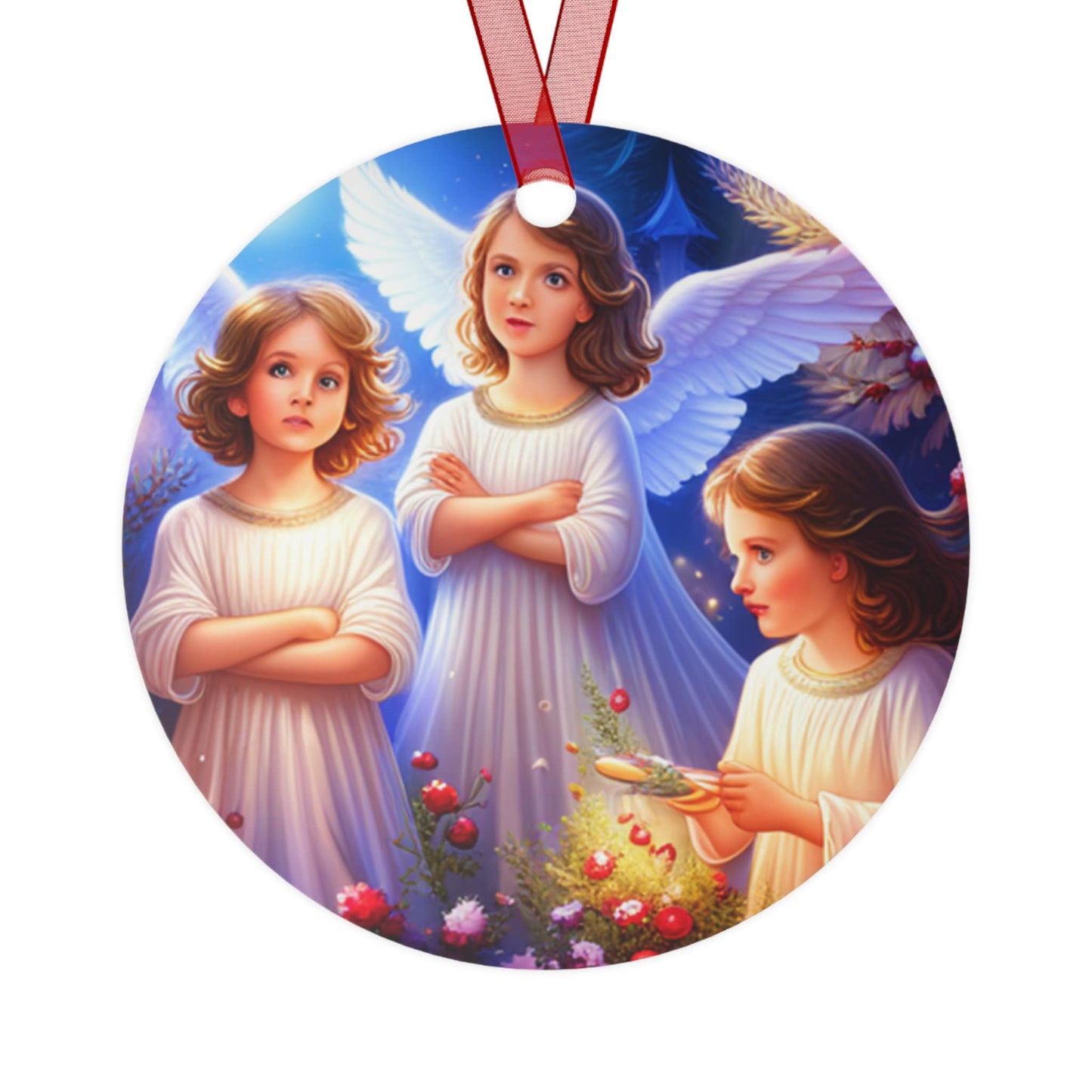 Holiday, Religious, Christmas, Nativity Scene, Tree, Keepsake, Angels, Metal Ornaments
