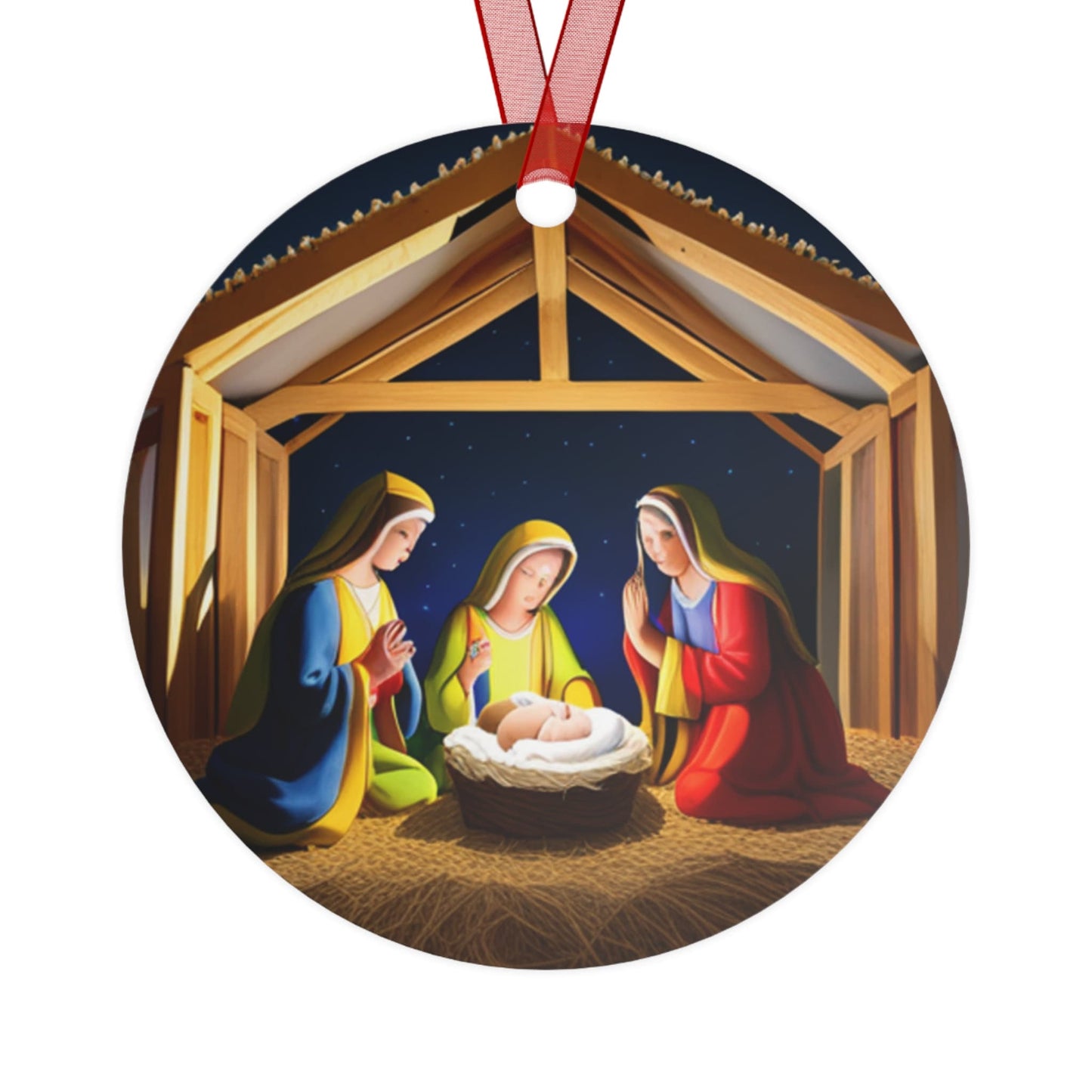 Holiday, Religious, Christmas, Nativity Scene, Tree, Keepsake, Angels, Metal Ornaments