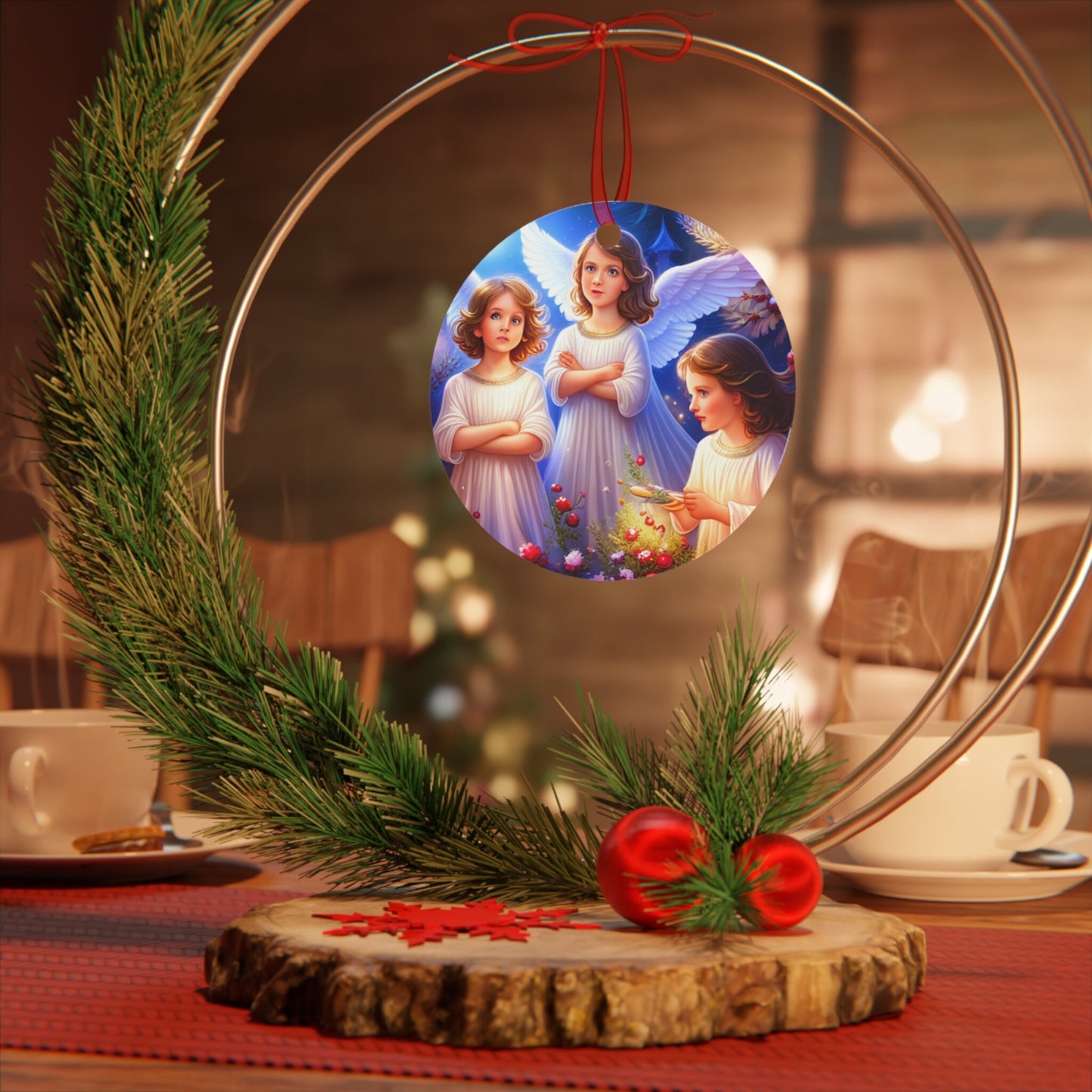 Holiday, Religious, Christmas, Nativity Scene, Tree, Keepsake, Angels, Metal Ornaments