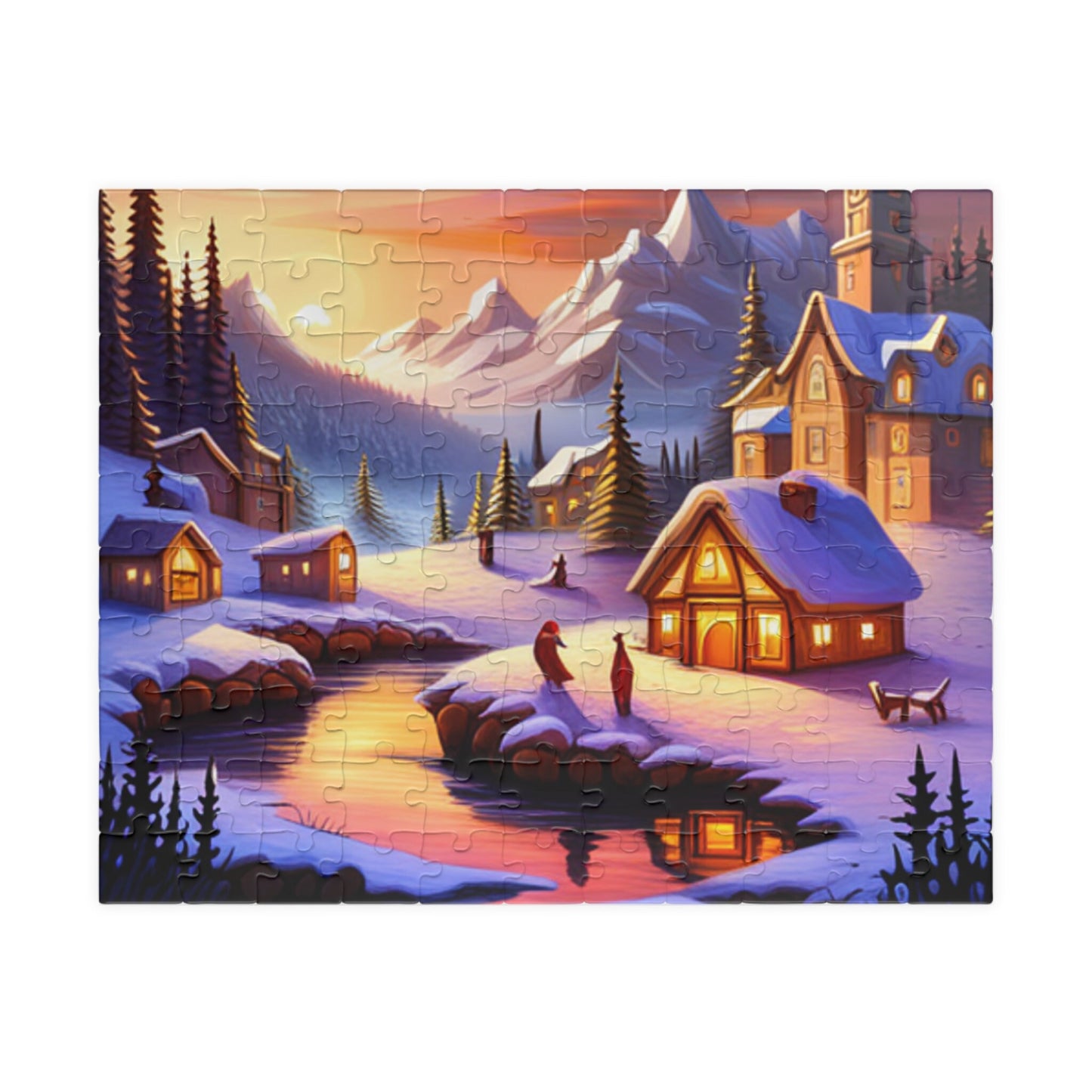 Holiday Scene, Mystical, Mythical Christmas, Snow, Cabins, Dreams, Dreamlike, Fun, Adults, Kids, Puzzle (110 or 252 piece)