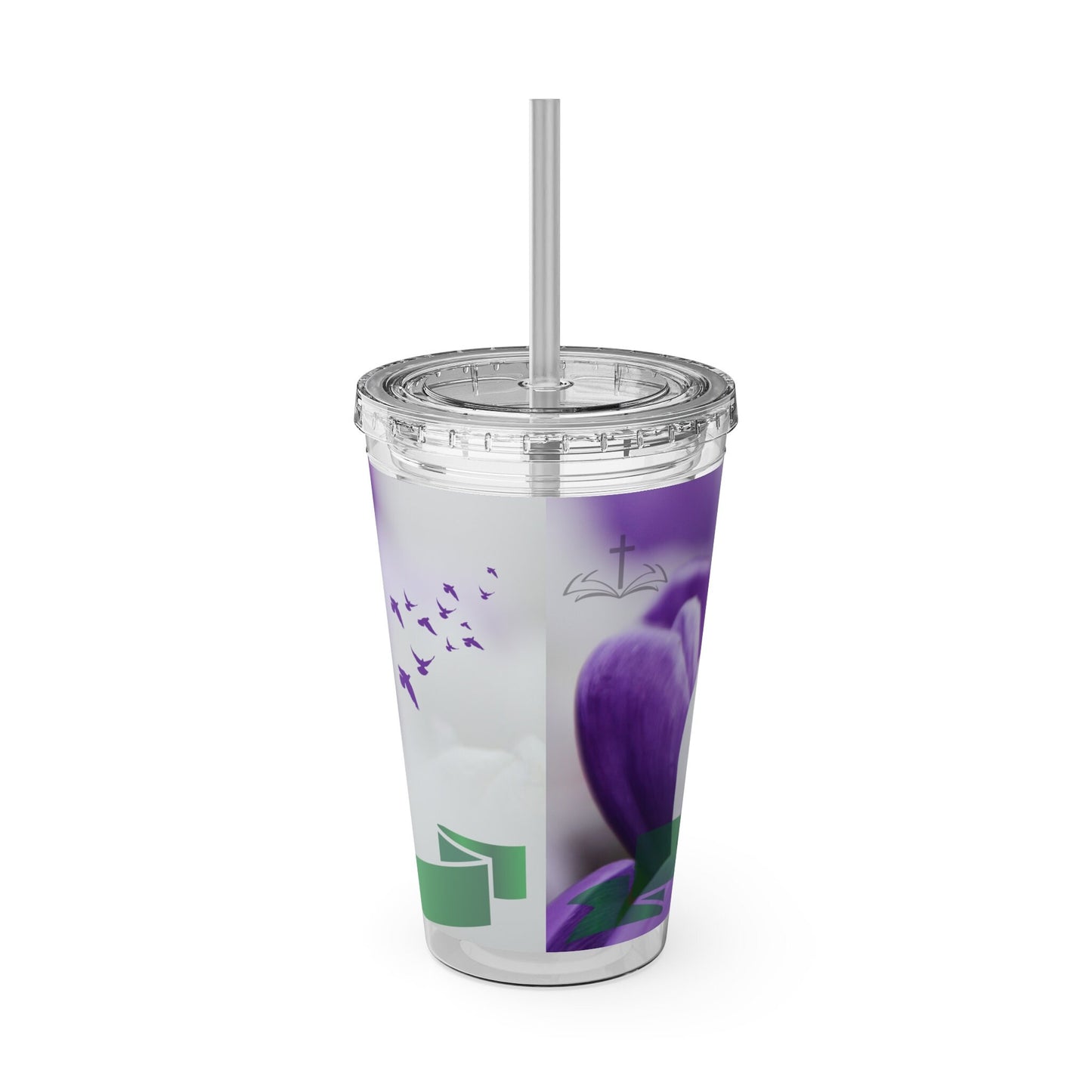 Inspirational, Christian, Religious, Jesus Wept, Green/Purple, Cup, Sunsplash Tumbler with Straw, 16oz