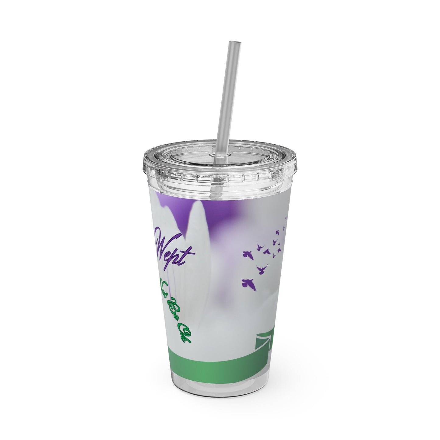 Inspirational, Christian, Religious, Jesus Wept, Green/Purple, Cup, Sunsplash Tumbler with Straw, 16oz