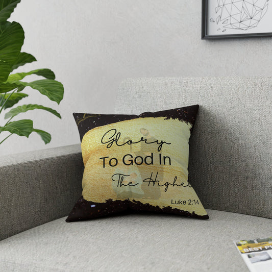Holiday Nativity Scene Inspirational Black/Gold Broadcloth Pillow