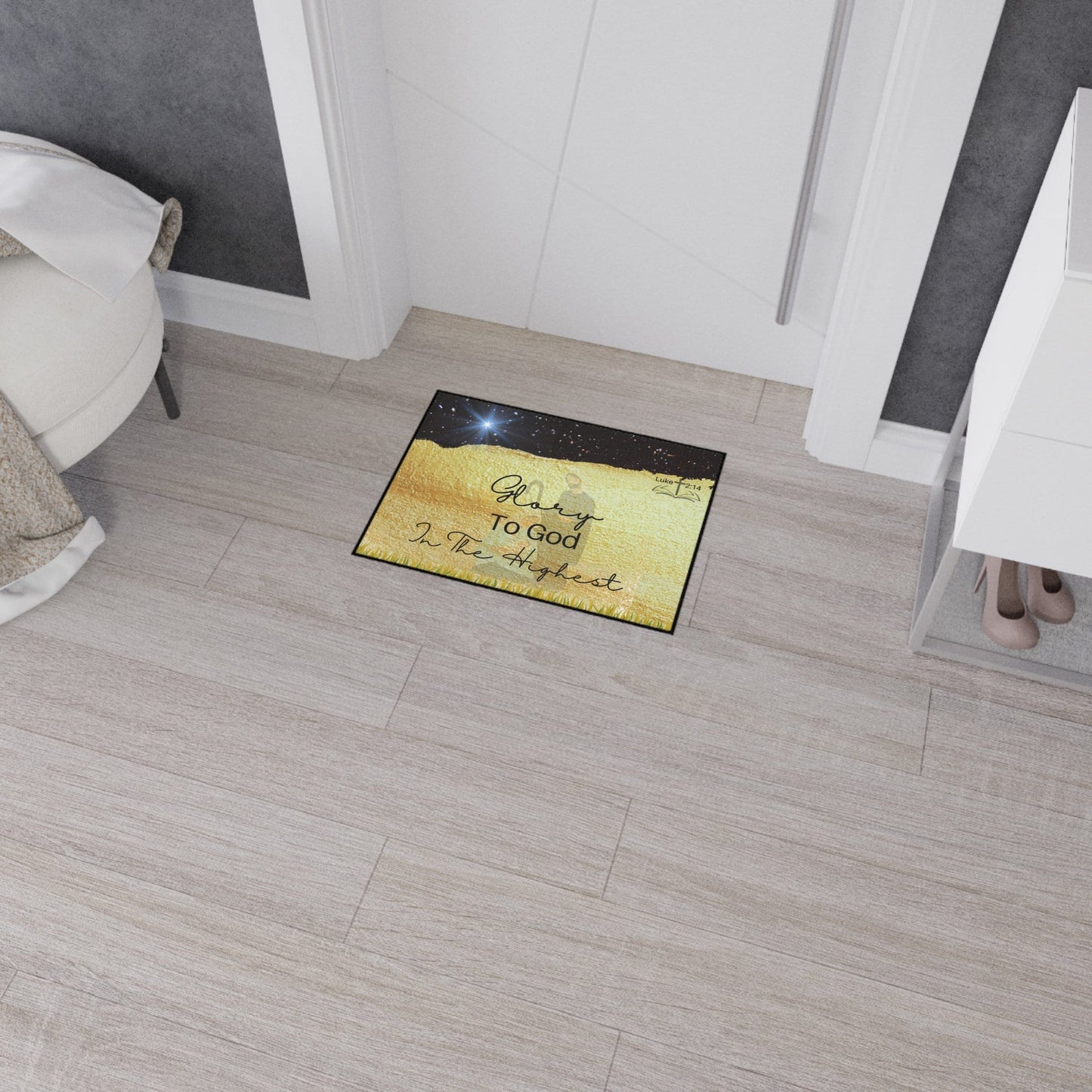 Holiday Nativity Scene Inspirational Black/Gold Heavy Duty Floor Mat