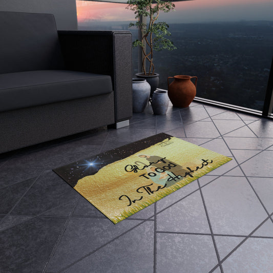 Holiday, Nativity, Christian, Religious Black Gold, Mat, Outdoor Rug