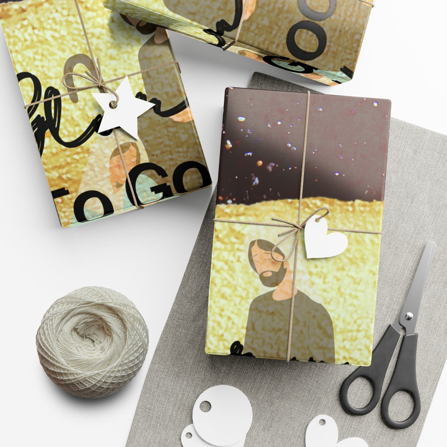 Holiday, Christian, Religious, Nativity Scene, Black Gold, Gift Wrap Papers