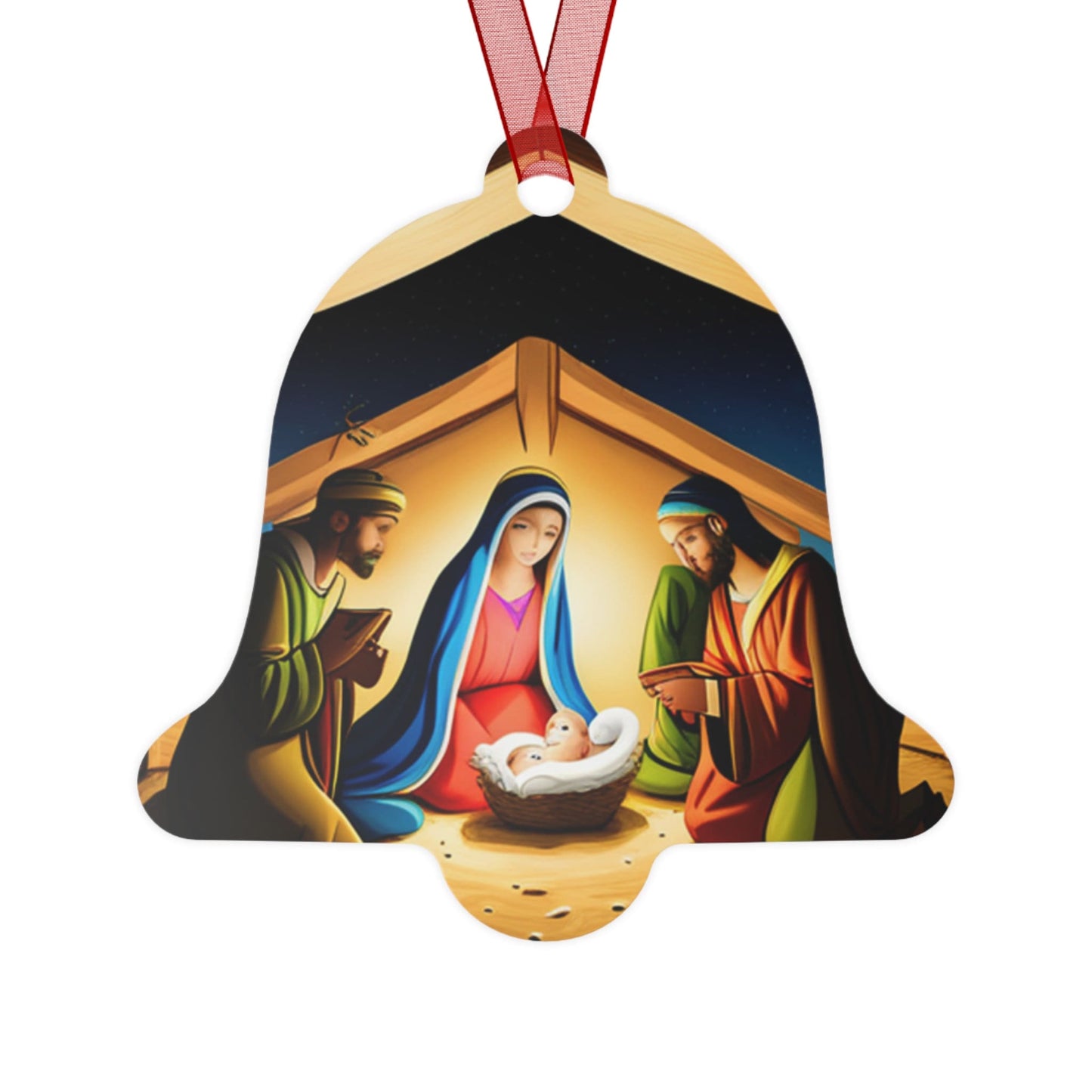 Holiday, Christian, Religious, Nativity Scene, Christmas Tree, Keepsakes, Metal Ornaments