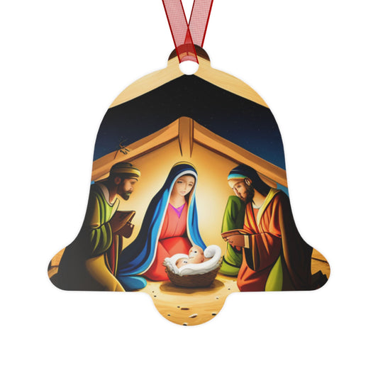 Holiday, Christian, Religious, Nativity Scene, Christmas Tree, Keepsakes, Metal Ornaments
