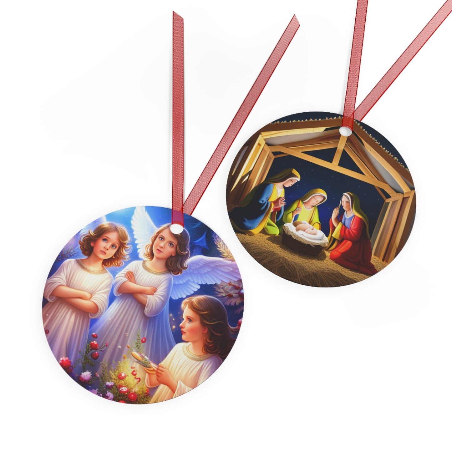 Holiday, Religious, Christmas, Nativity Scene, Tree, Keepsake, Angels, Metal Ornaments