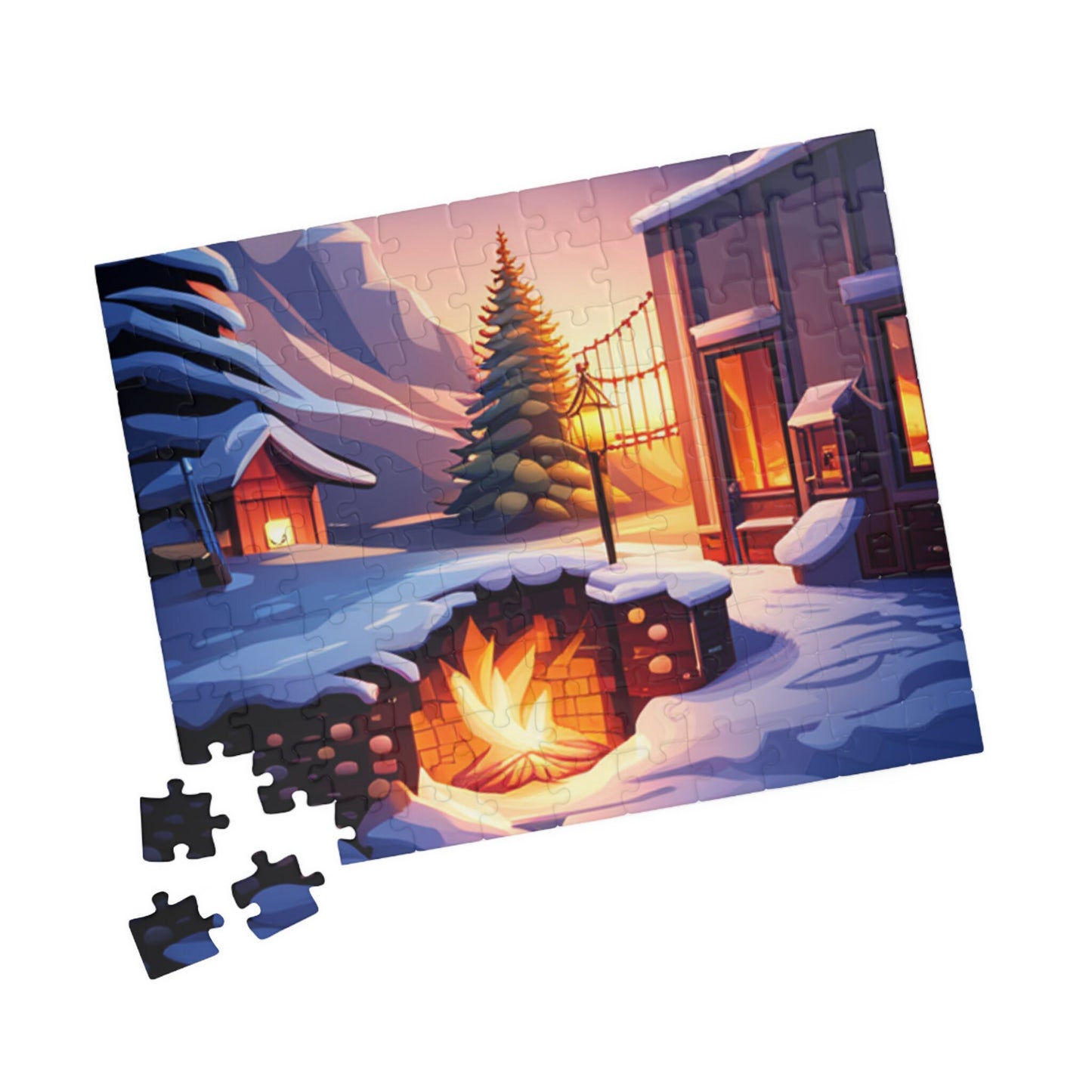 Holiday Scene, Mystical, Mythical Christmas, Snow, Cabins, Dreams, Dreamlike, Fun, Adults, Kids, Puzzle (110, 252, 520 -piece)