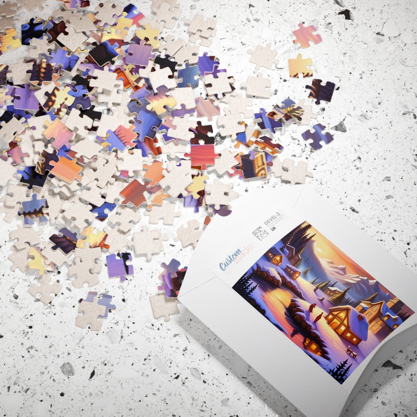 Holiday Scene, Mystical, Mythical Christmas, Snow, Cabins, Dreams, Dreamlike, Fun, Adults, Kids, Puzzle (110 or 252 piece)