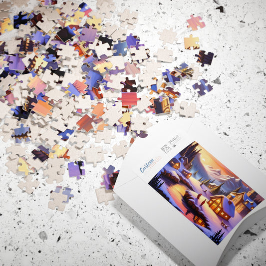 Holiday Scene, Mystical, Mythical Christmas, Snow, Cabins, Dreams, Dreamlike, Fun, Adults, Kids, Puzzle (110 or 252 piece)