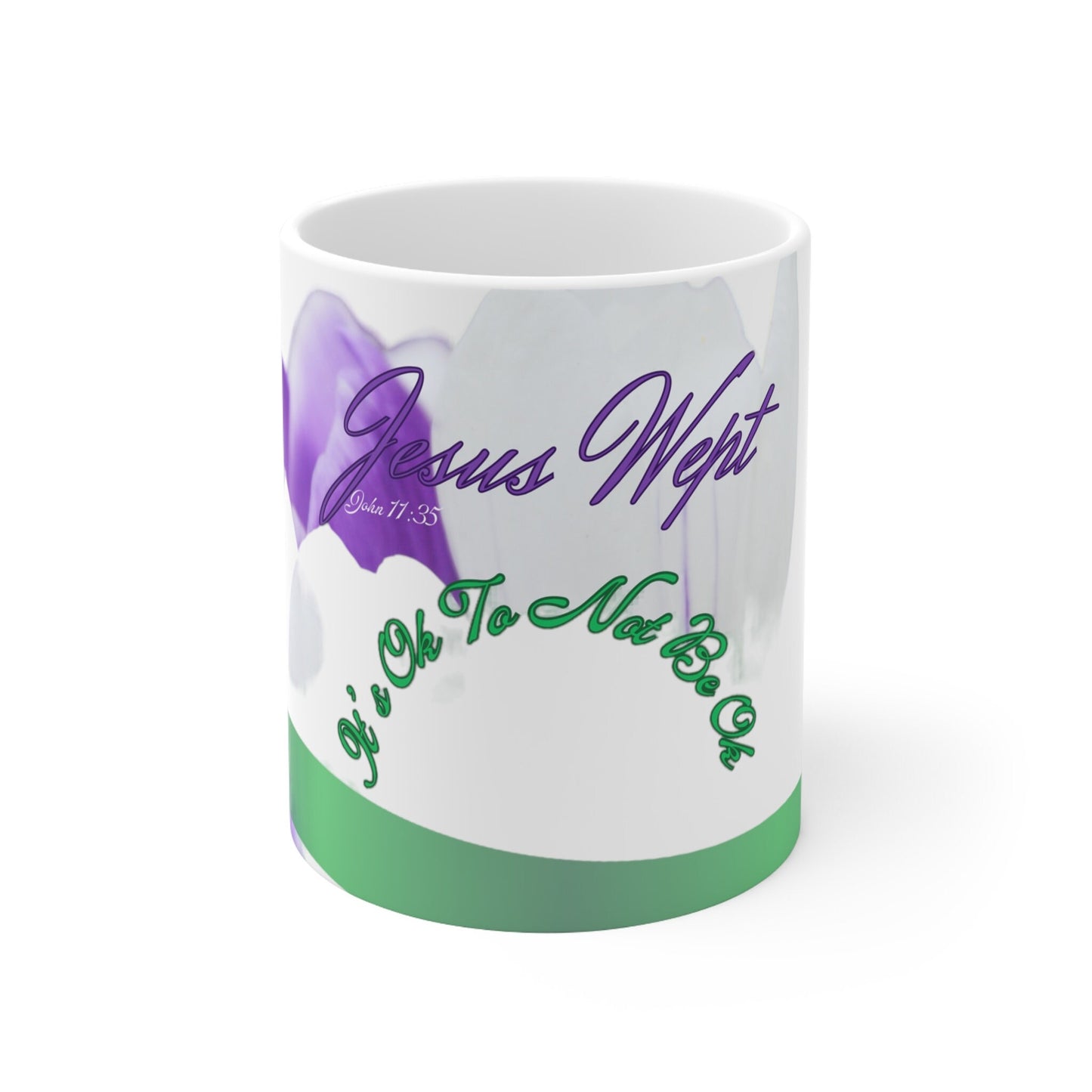 Inspirational Religious Jesus Wept Mug with Doves, Green/Purple Ceramic Mug 11oz