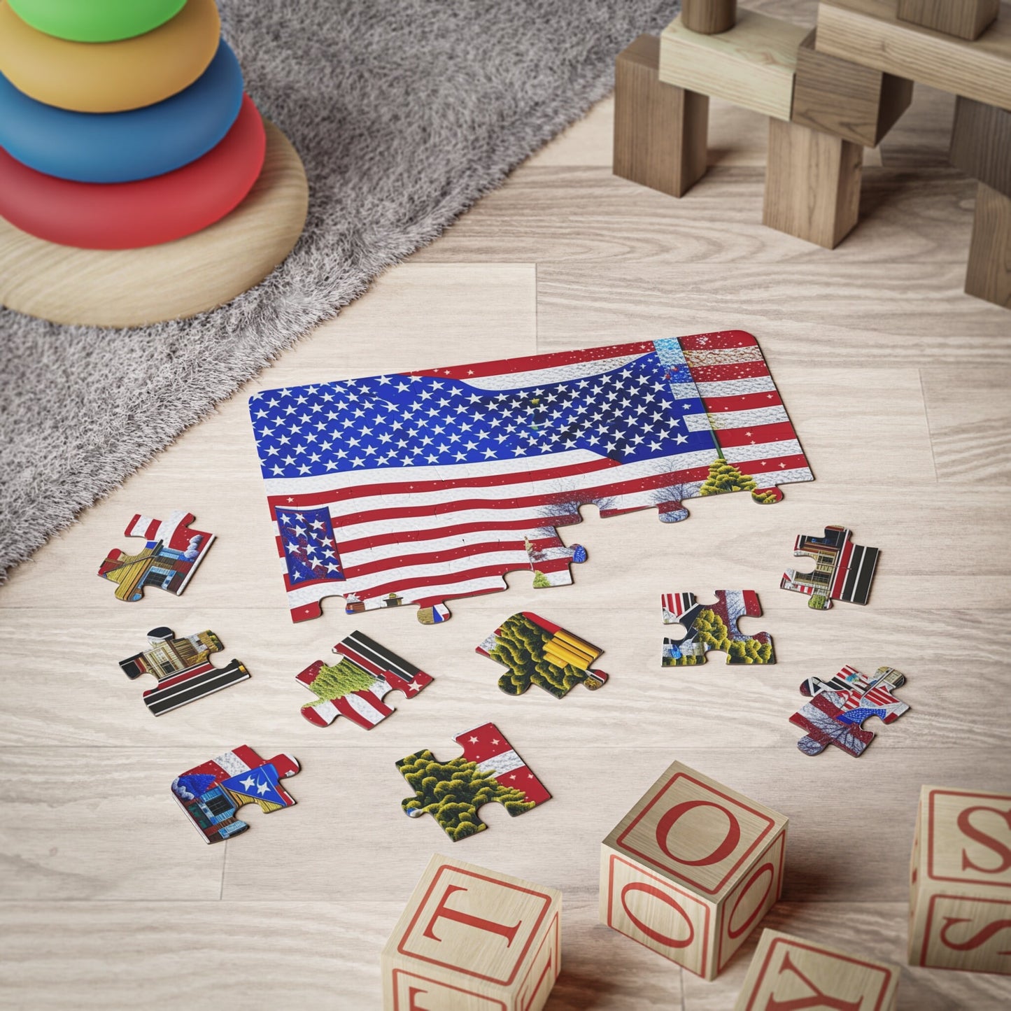 Kids Easy Puzzle, Jumbo American Christmas Flag Puzzle, Games and Toys Puzzle