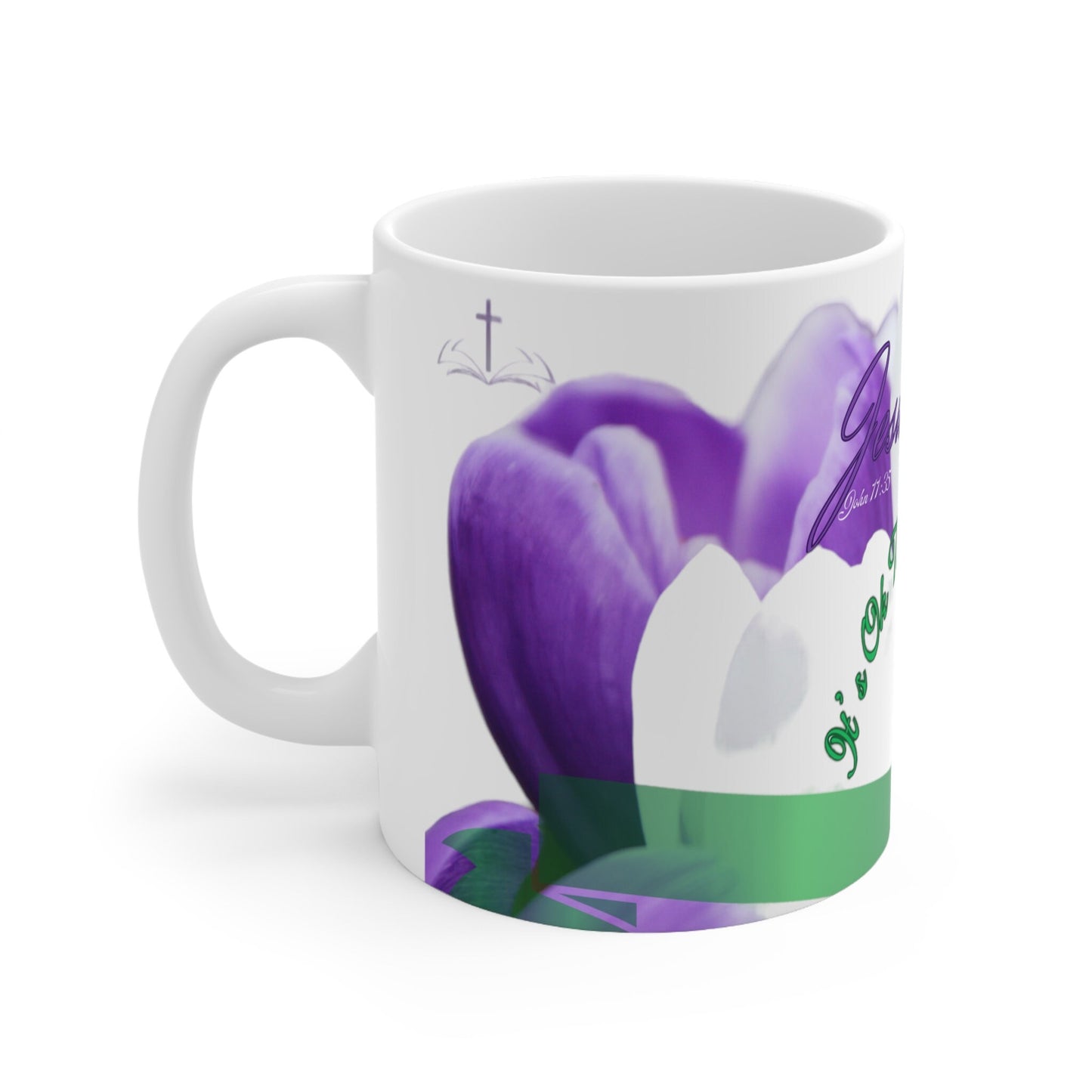 Inspirational Religious Jesus Wept Mug with Doves, Green/Purple Ceramic Mug 11oz