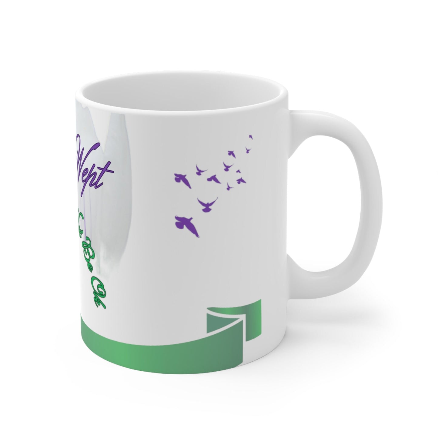Inspirational Religious Jesus Wept Mug with Doves, Green/Purple Ceramic Mug 11oz