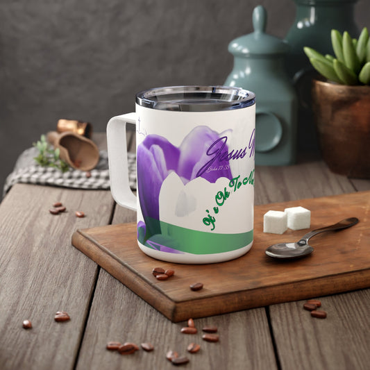 Inspirational Religious Jesus Wept Insulated Mug, Green/Purple Jesus Wept Cup, Insulated Coffee/Tea Mug with top, lid 10oz