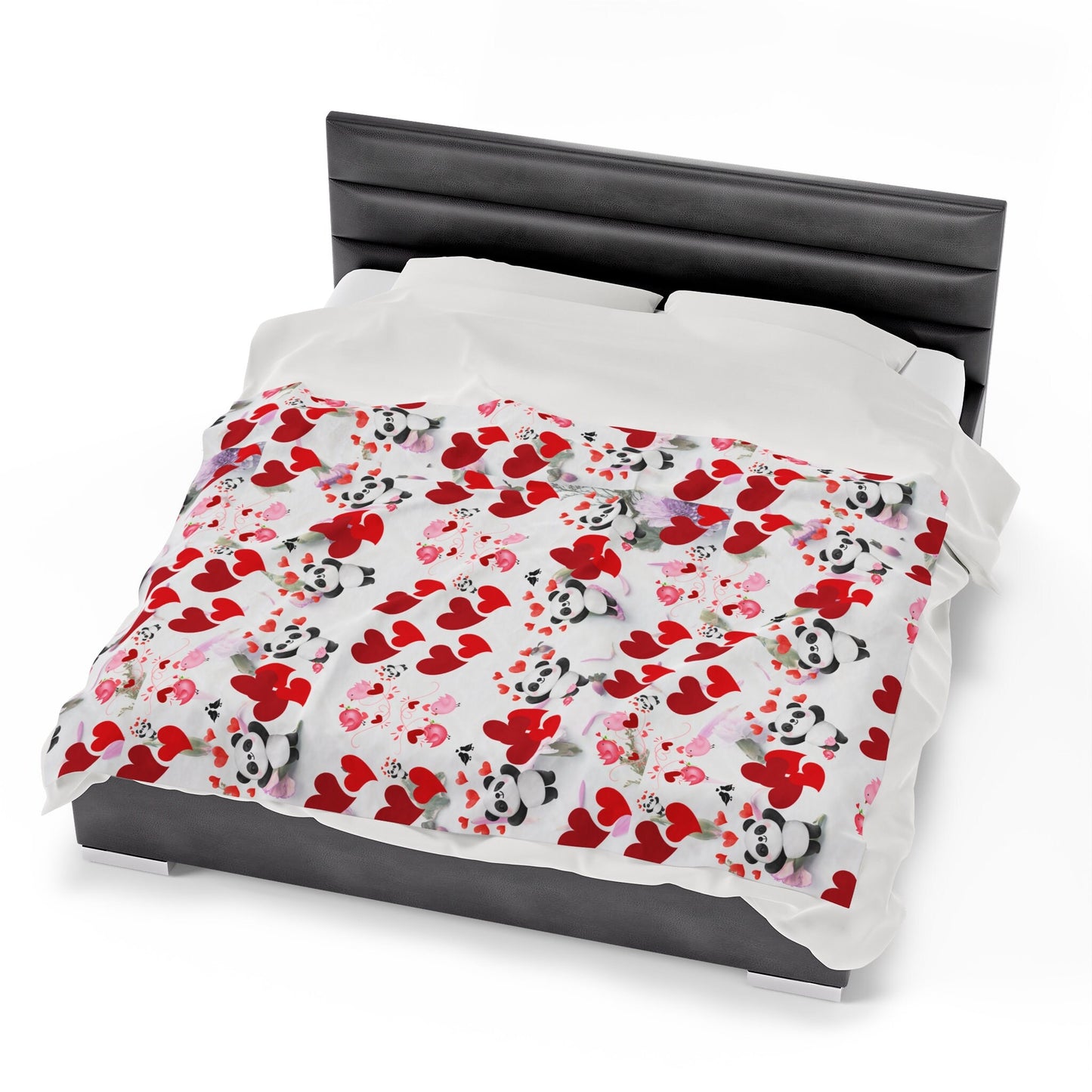 Valentines Pandas Hearts Plush Blanket, Lovebirds Heartwarming Blanket, Valentines Day Gift Idea